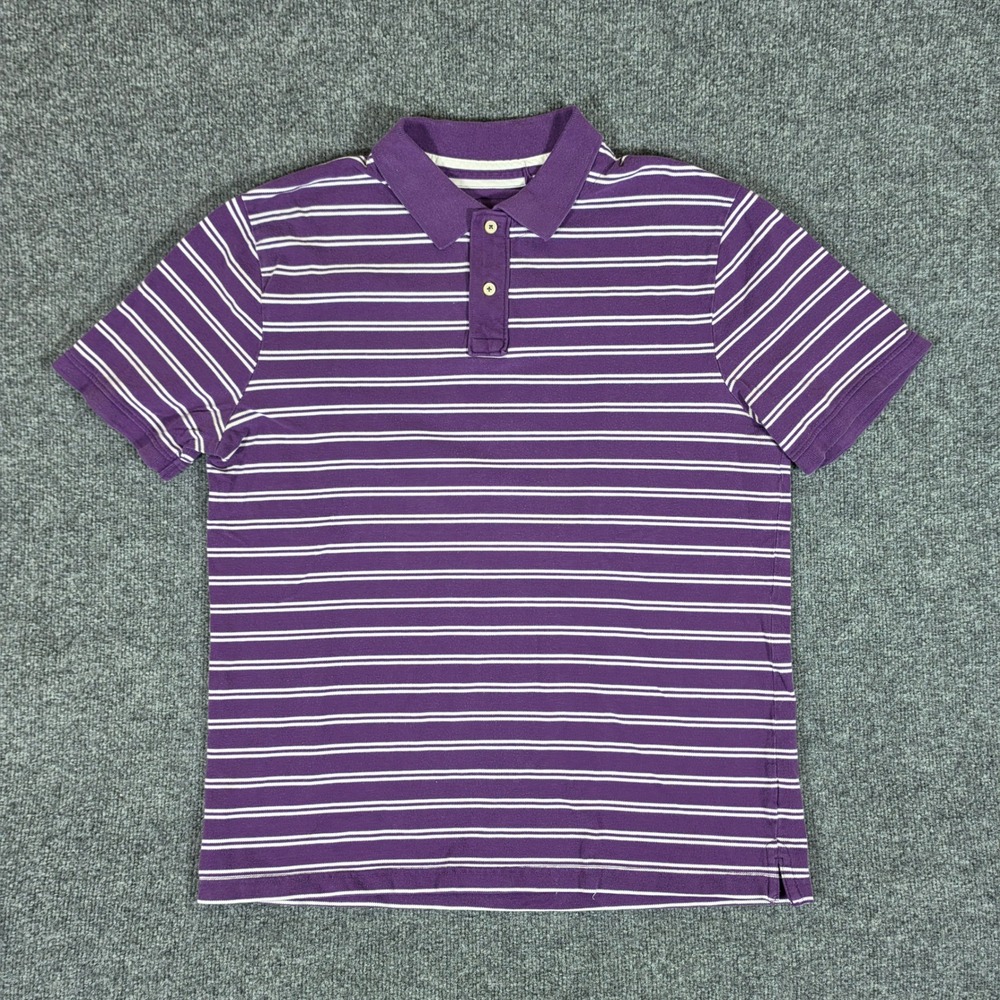 Angelo Litrico Mens 2XL Purple White Striped Cotton Short Sleeve Polo Shirt